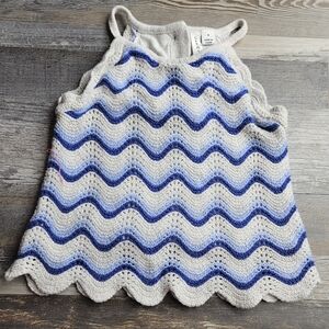 Janie And Jack Striped Crochet Top Size 4 Blue White Resort December 2024